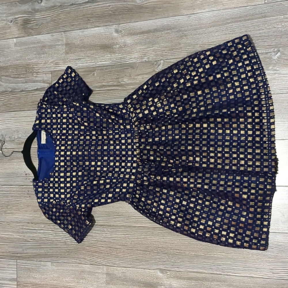 Just Me Fit and Flare Blue Gold Dress S